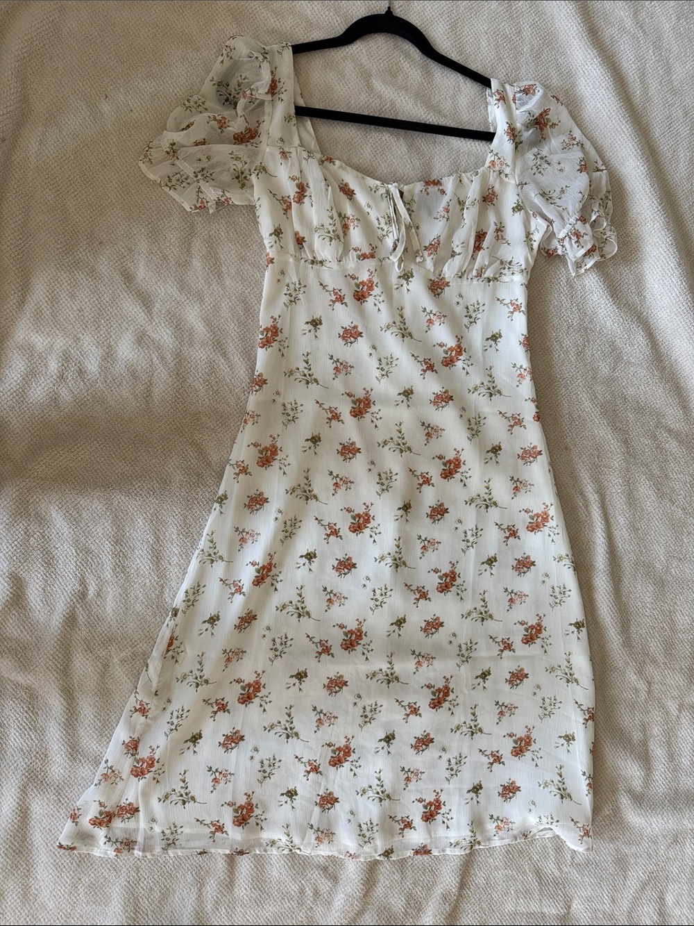 Lumiere White Midi Dress with Rust Floral Print. Bridal or bachelorette